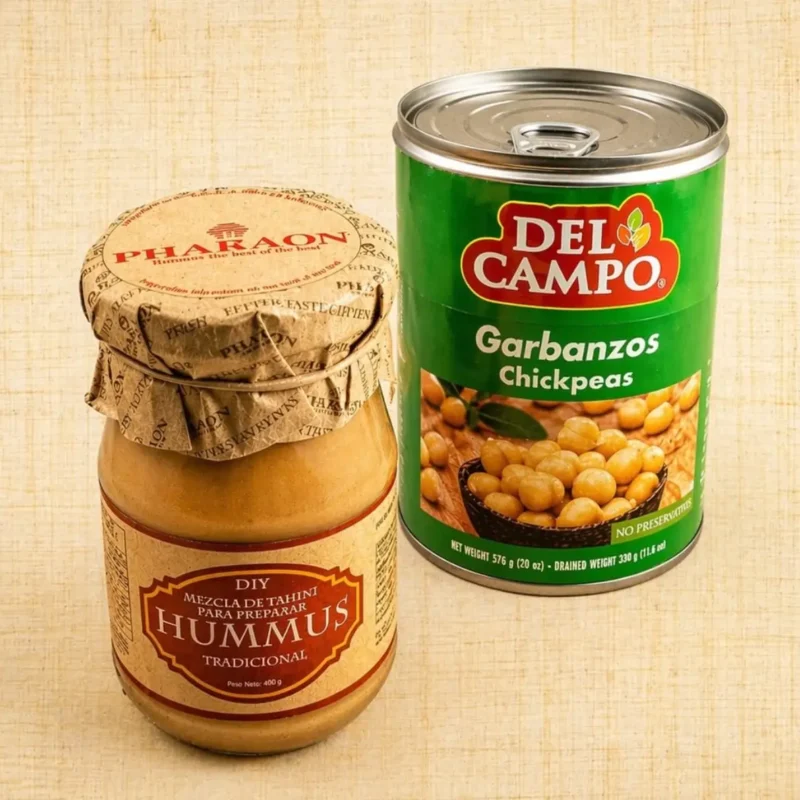 Mezcla de Tahini preparado para hacer Hummus + 1 lata de garbanzos de 576 g, neto 330 g